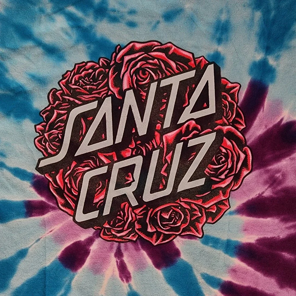Santa Cruz Blue Tie Dye T-Shirt Mens Small Rose Logo Skate NHS Short Sleeve